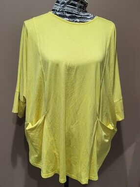 Noen Yellow Oversized Dolman Sleeve Pocket Tunic Top